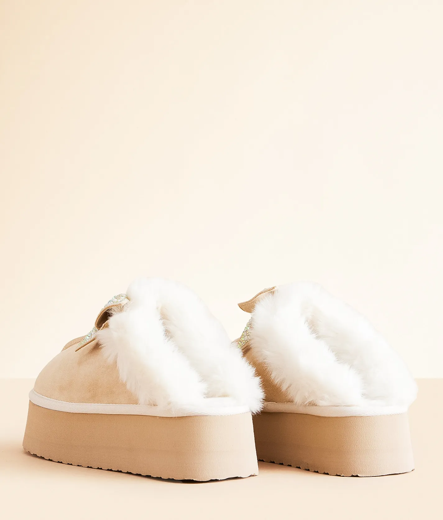 Very G Paris Bedazzled Platform Slipper Cream Hot