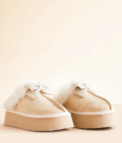 Very G Paris Bedazzled Platform Slipper Cream Hot