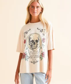 Modish Rebel Parisian Rose Skull T-Shirt Silver Peony Best