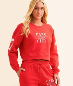 FITZ + EDDI Park City Utah Cropped Pullover High Risk Red New