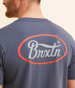 Brixton Parsons T-Shirt Dusty Blue Washed Black