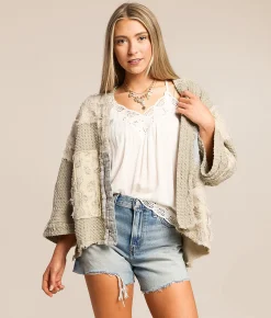 Tops | POL Patchwork Cardigan Sweater Sand Beige