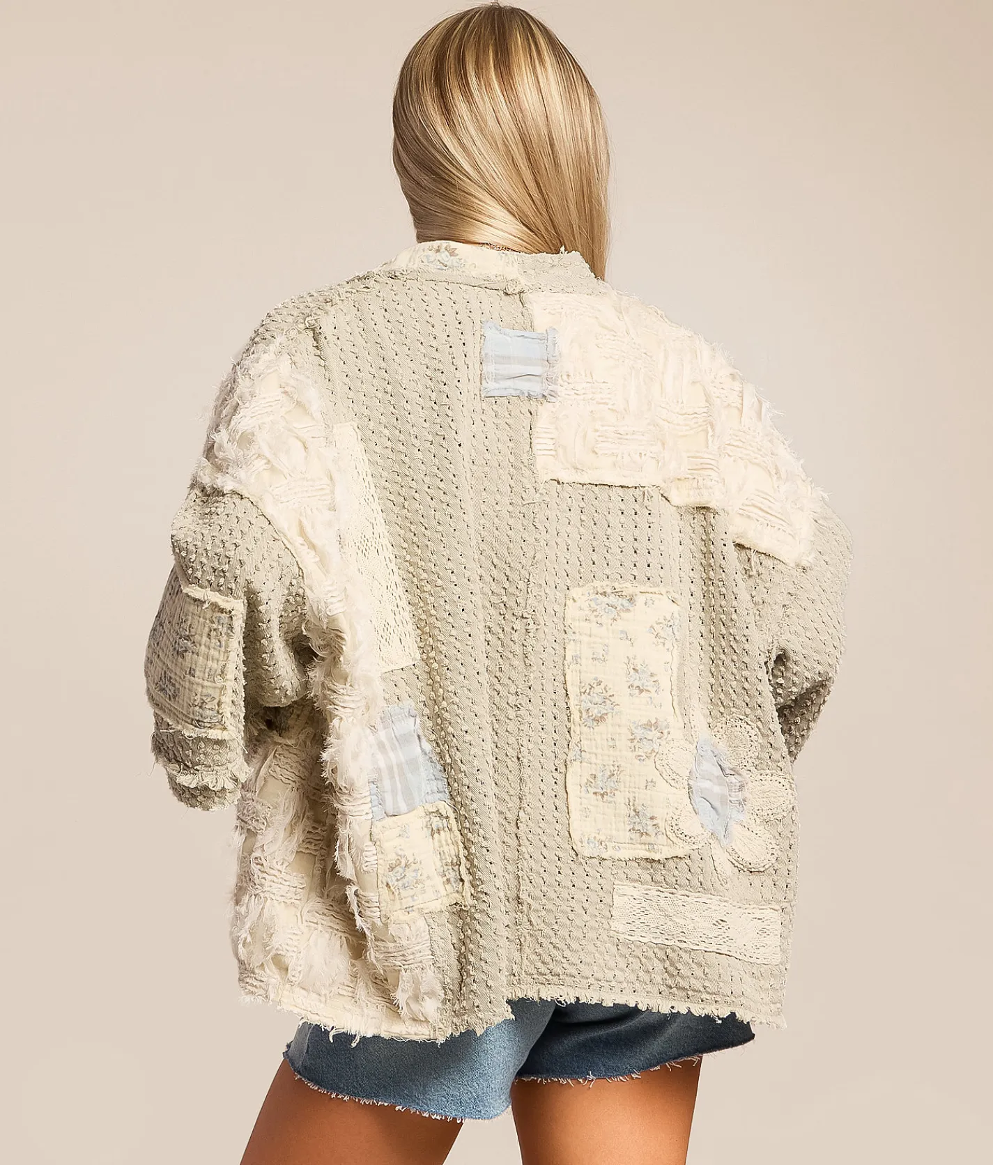 Tops | POL Patchwork Cardigan Sweater Sand Beige