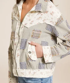Tops|Coats & Jackets | POL Patchwork Jacket Green Multi