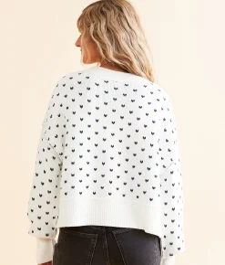 Tops | Free People Pattern Easy Street Cropped Sweater White Navy Combo