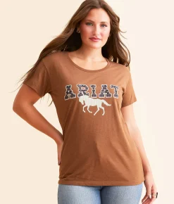 Tops | Ariat Patterned Bronco T-Shirt Cinnamon