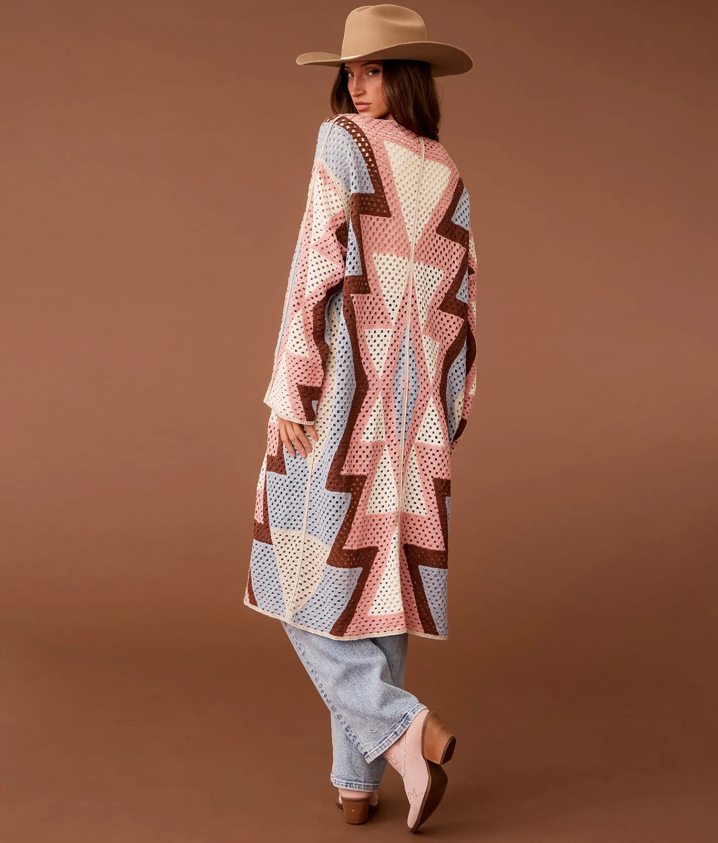 Tops | Sterling & Stitch Patterned Crochet Kimono Cream Multi