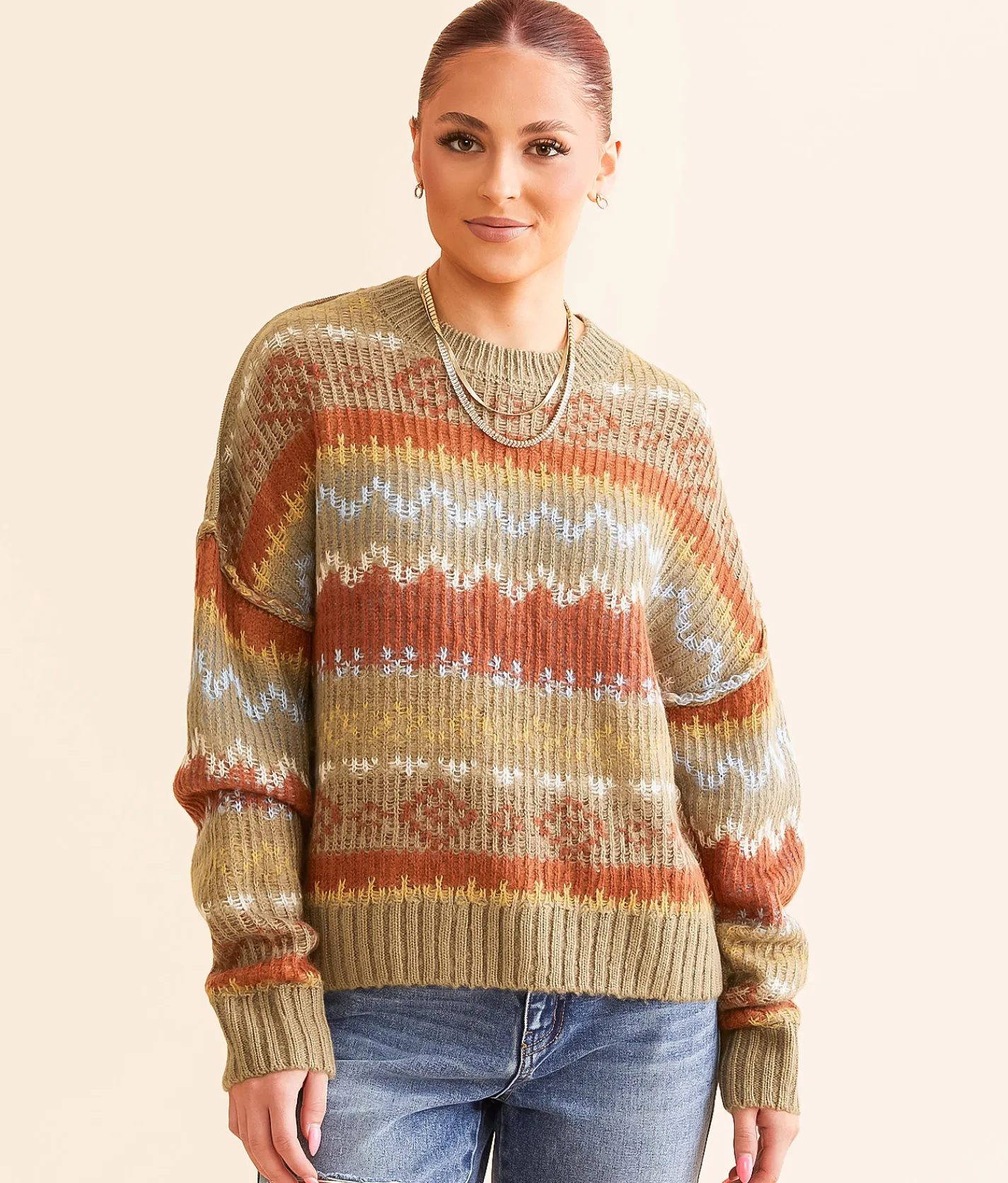 Gilded Intent Patterned Sweater Multi New