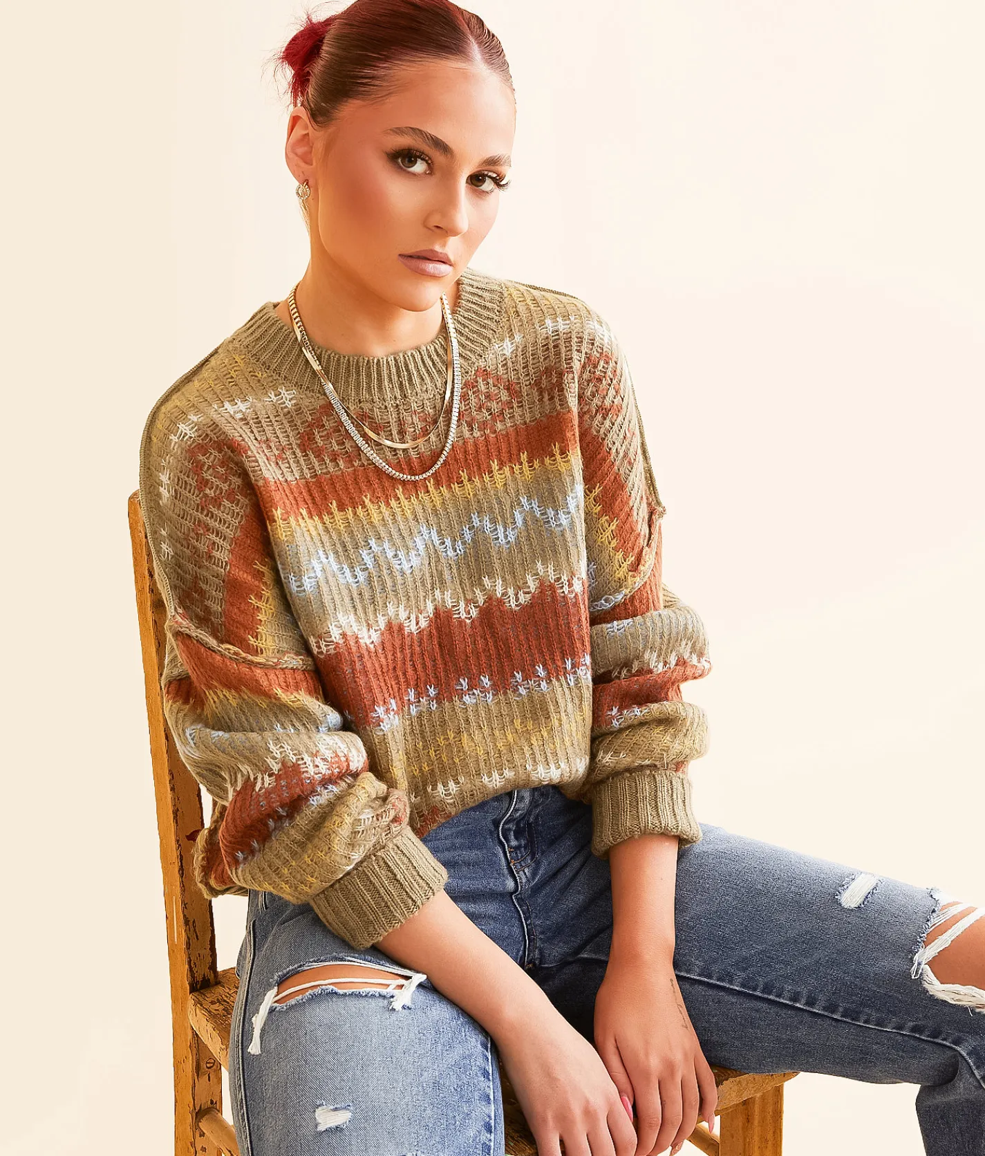 Gilded Intent Patterned Sweater Multi New