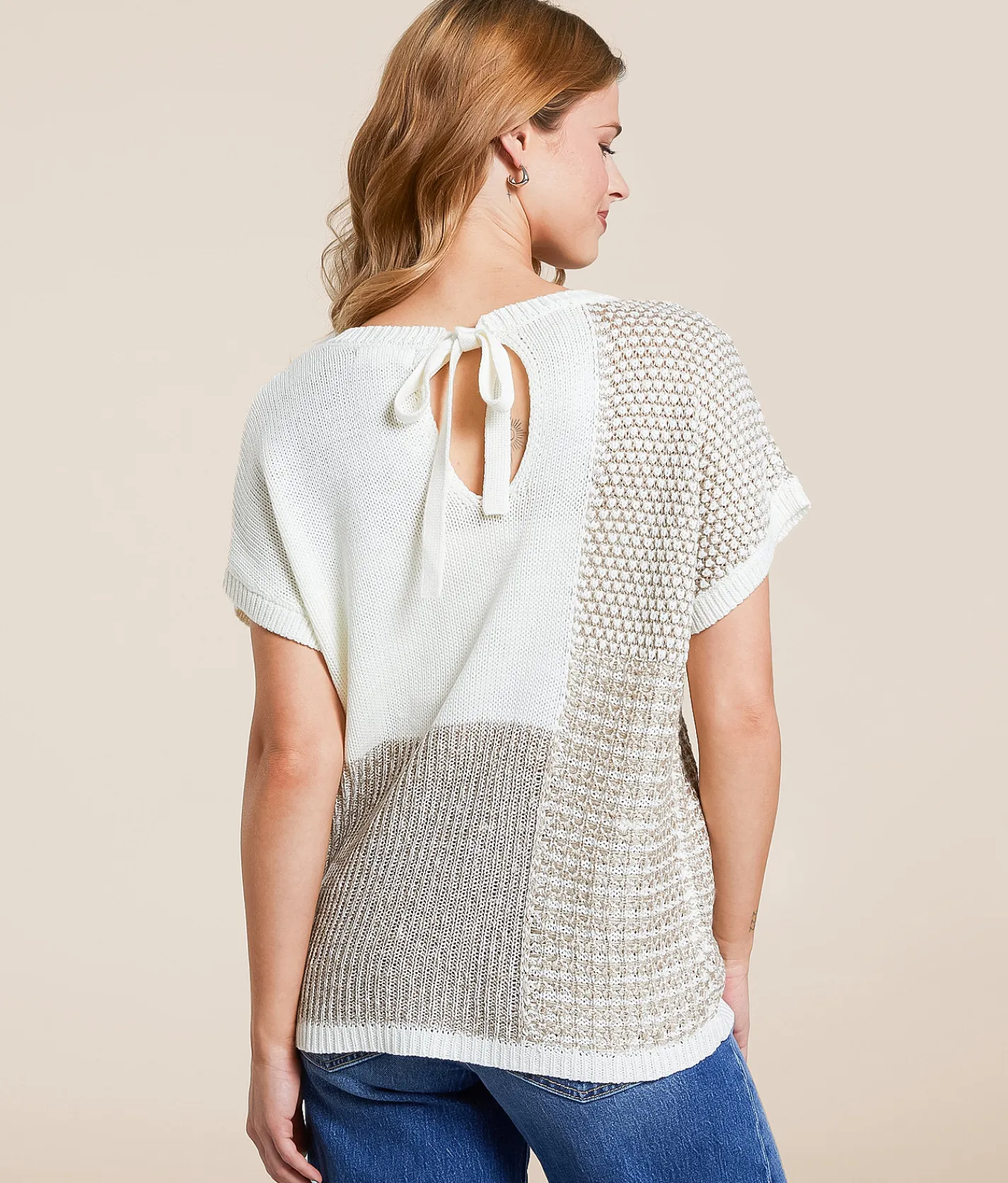Tops | Blu Pepper Patterned Sweater White Tan