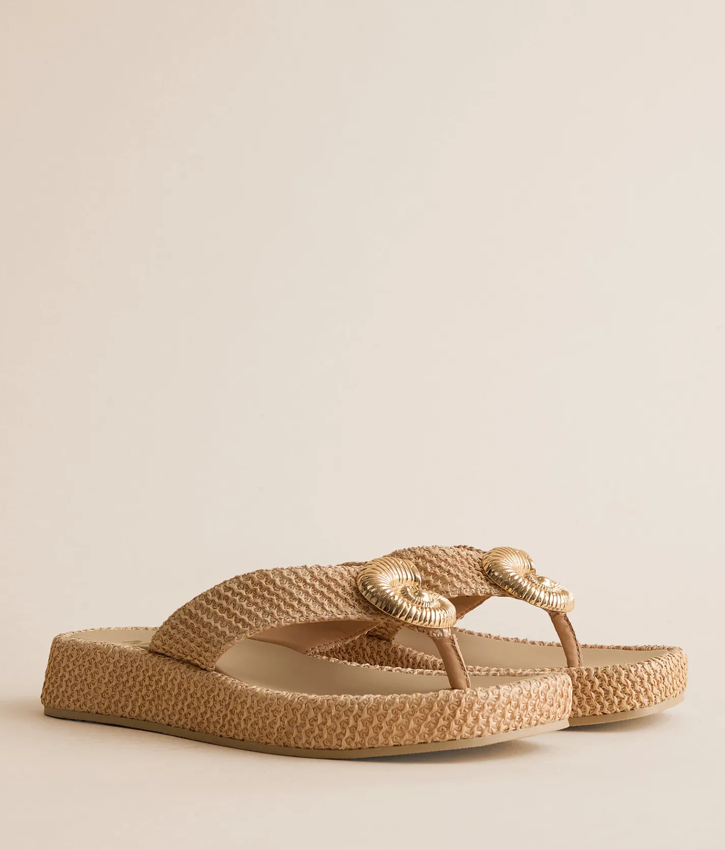Shoes | Mia Pattiee Raffia Flip Flop Bone Gold