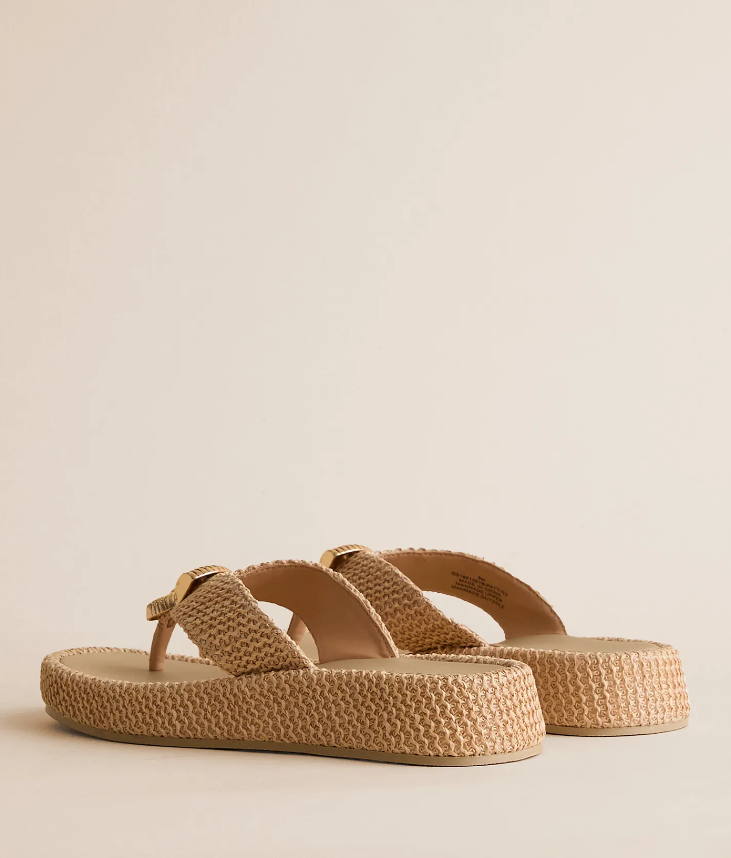 Shoes | Mia Pattiee Raffia Flip Flop Bone Gold