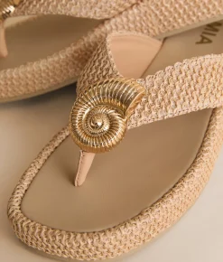 Shoes | Mia Pattiee Raffia Flip Flop Bone Gold