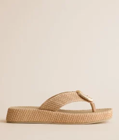 Shoes | Mia Pattiee Raffia Flip Flop Bone Gold