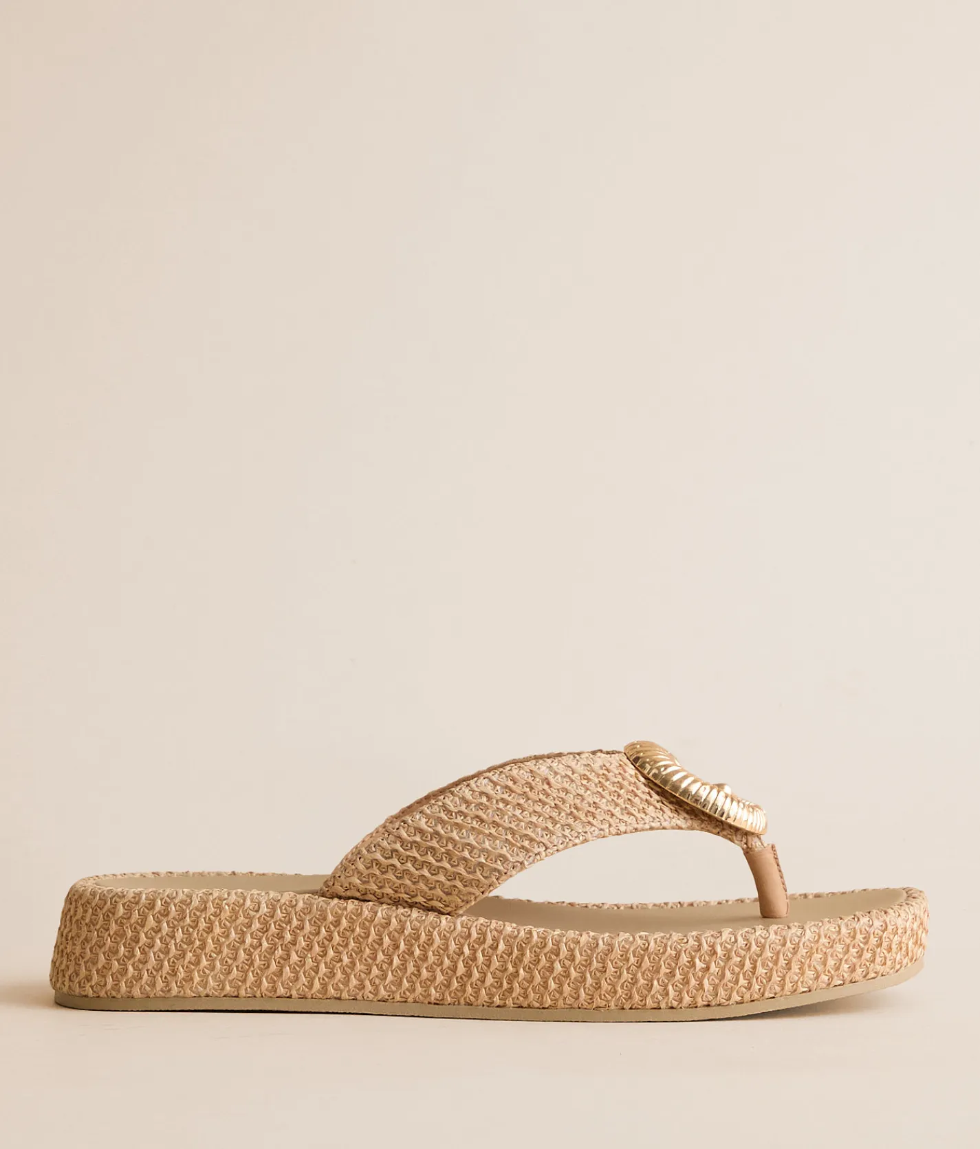 Shoes | Mia Pattiee Raffia Flip Flop Bone Gold