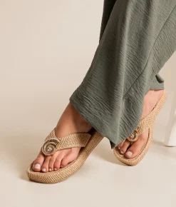 Shoes | Mia Pattiee Raffia Flip Flop Bone Gold