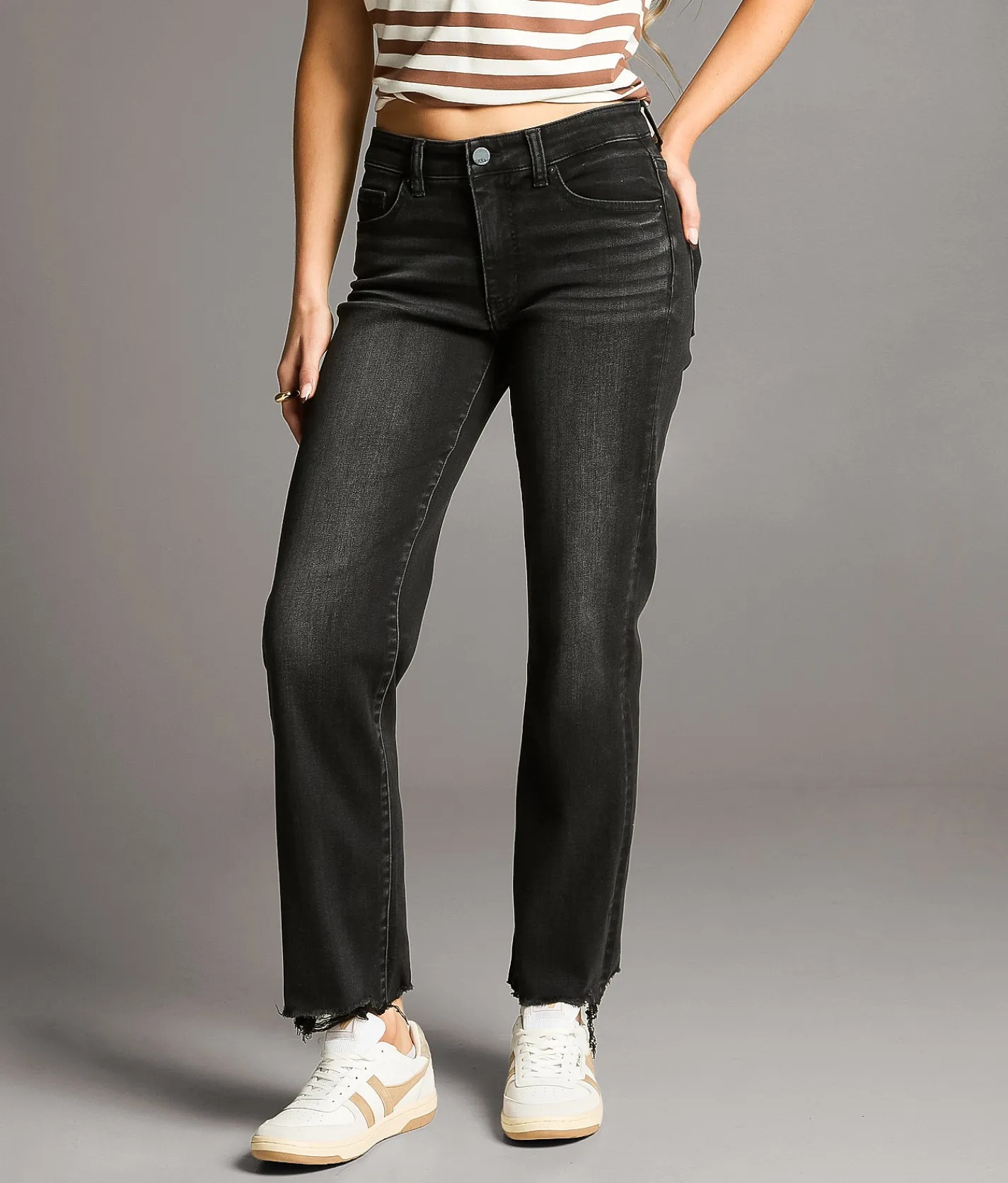 BKE Payton Cropped Straight Stretch Jean Washed Black New