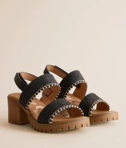 Very G Penny Whipstitch Heeled Sandal Black New