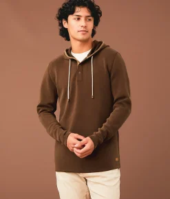 Outpost Makers Performance Henley Hoodie Dark Brown Discount