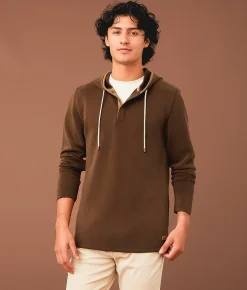 Outpost Makers Performance Henley Hoodie Dark Brown Discount