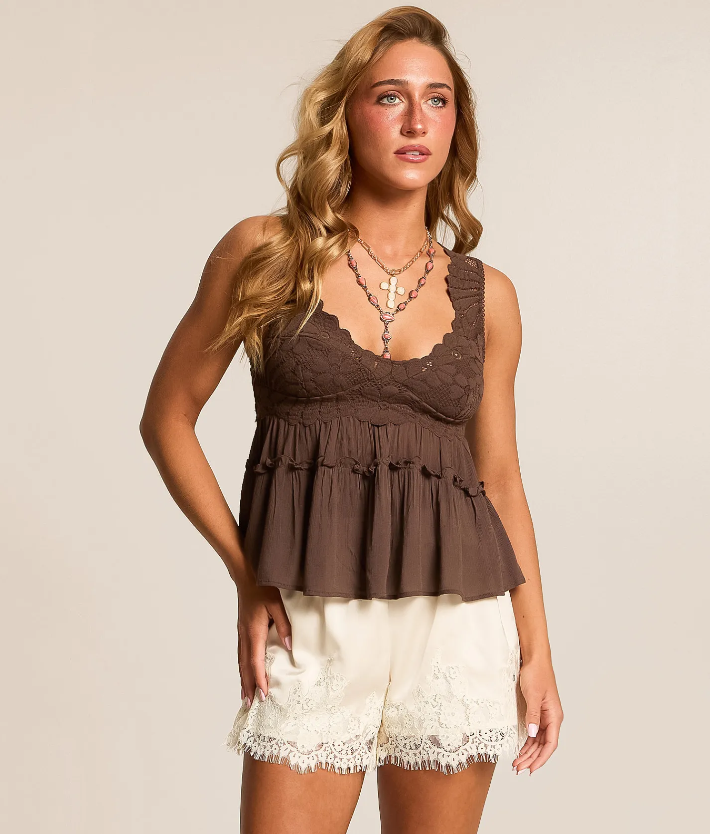 Free People Petal Party Tank Top Shaved Chocolate Outlet