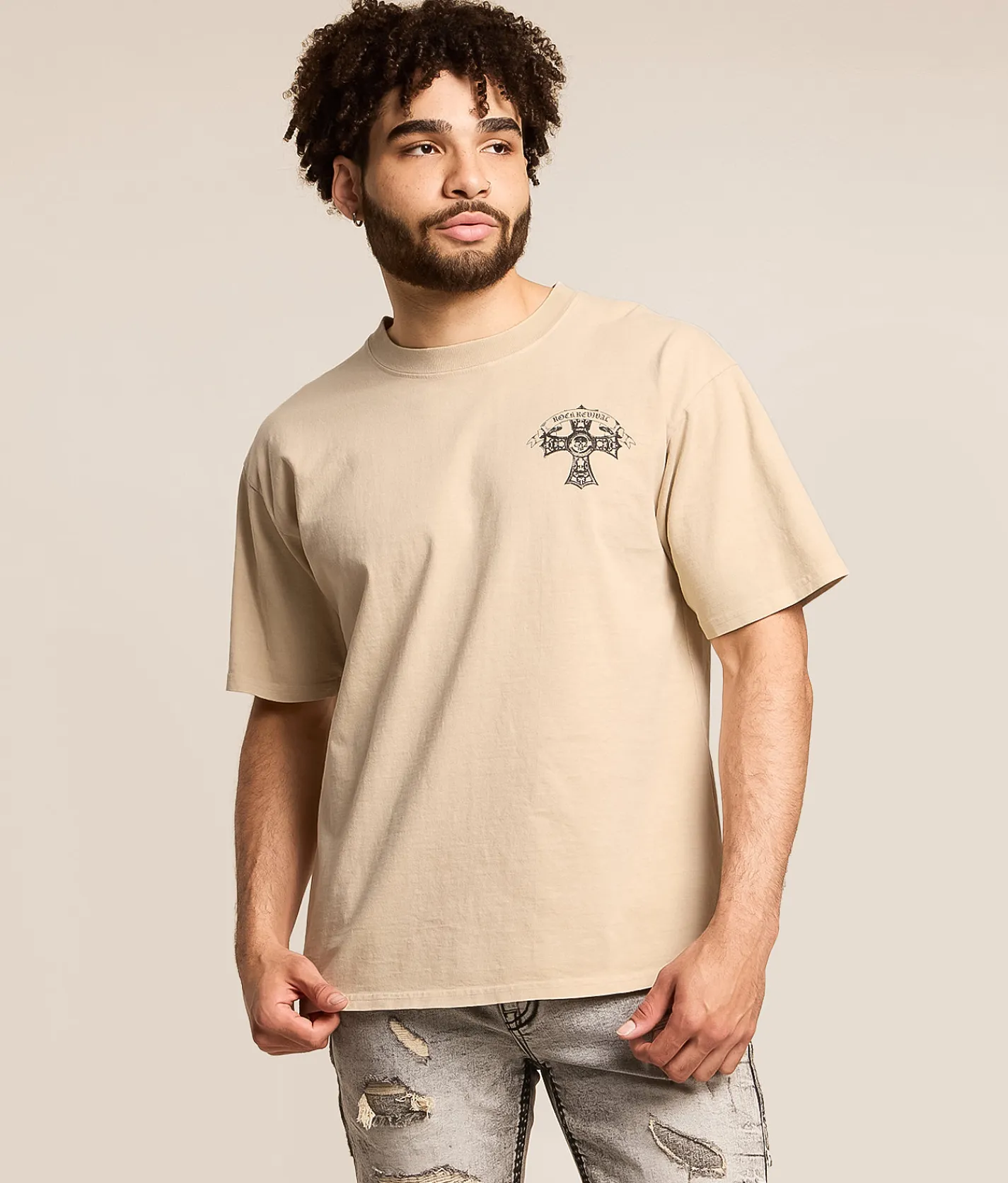 Graphic T-Shirts | Rock Revival Peter T-Shirt Cream