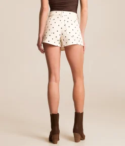 HIDDEN Peyton Polka Dot Denim Stretch Skort Taupe Dot New