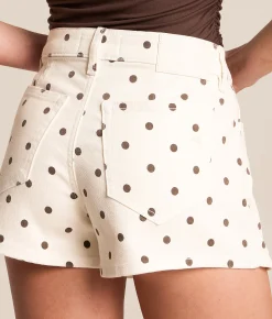 HIDDEN Peyton Polka Dot Denim Stretch Skort Taupe Dot New