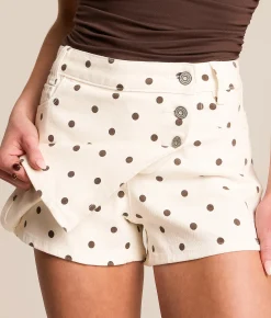 HIDDEN Peyton Polka Dot Denim Stretch Skort Taupe Dot New