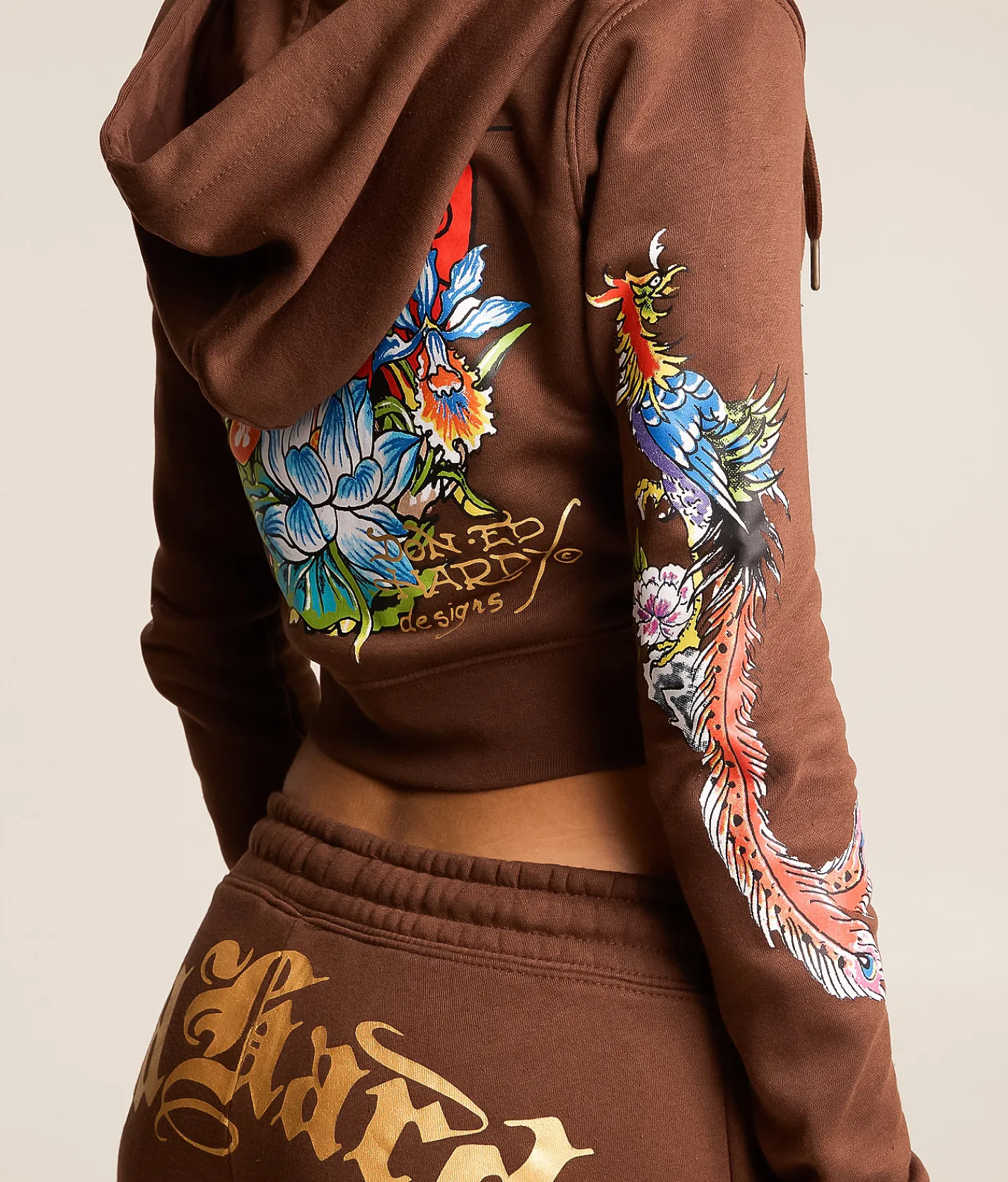 Tops | Ed Hardy Phoenix Y2K Cropped Hoodie Cocoa