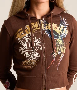 Tops | Ed Hardy Phoenix Y2K Cropped Hoodie Cocoa