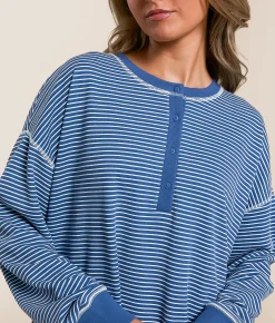 White Crow Pia Striped Henley Pullover Blue Horizon Outlet