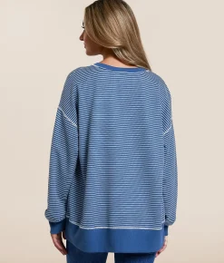 White Crow Pia Striped Henley Pullover Blue Horizon Outlet