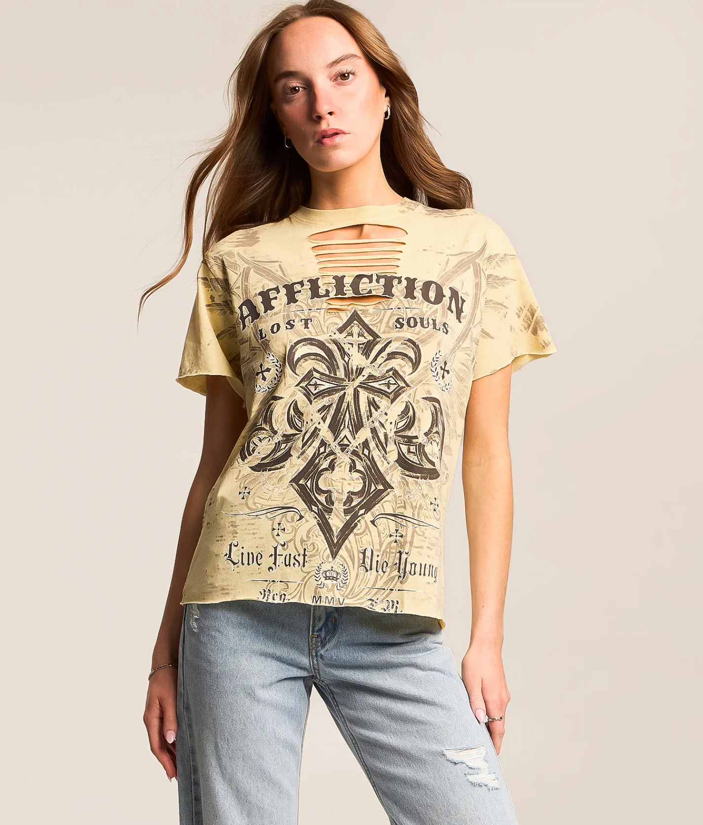 Affliction Pictoral T-Shirt Mellow Yellow Sale