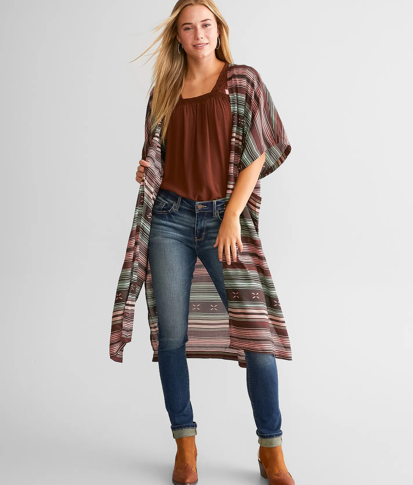 Ariat Picture Perfect Duster Kimono Southwest Serape Stripe New