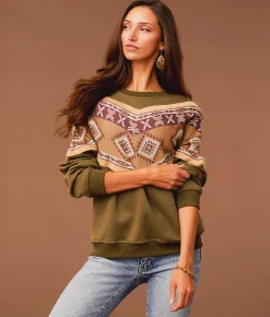 Tops | Sterling & Stitch Pieced Aztec Pullover Washed Olive