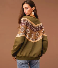 Tops | Sterling & Stitch Pieced Aztec Pullover Washed Olive