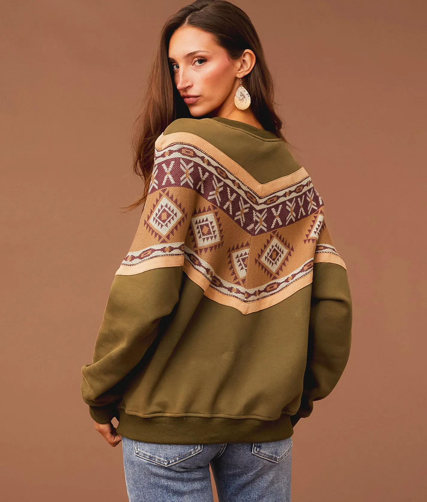 Tops | Sterling & Stitch Pieced Aztec Pullover Washed Olive