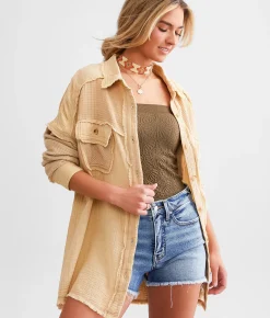 BKE Pieced Boyfriend Shirt Safari Hot