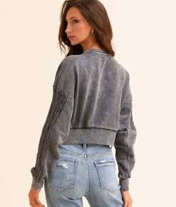 generation K Pieced Cable Knit Cropped Pullover Charcoal Sale