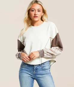 Tops | Gilded Intent Pieced Camo Boxy Pullover Beige Camo
