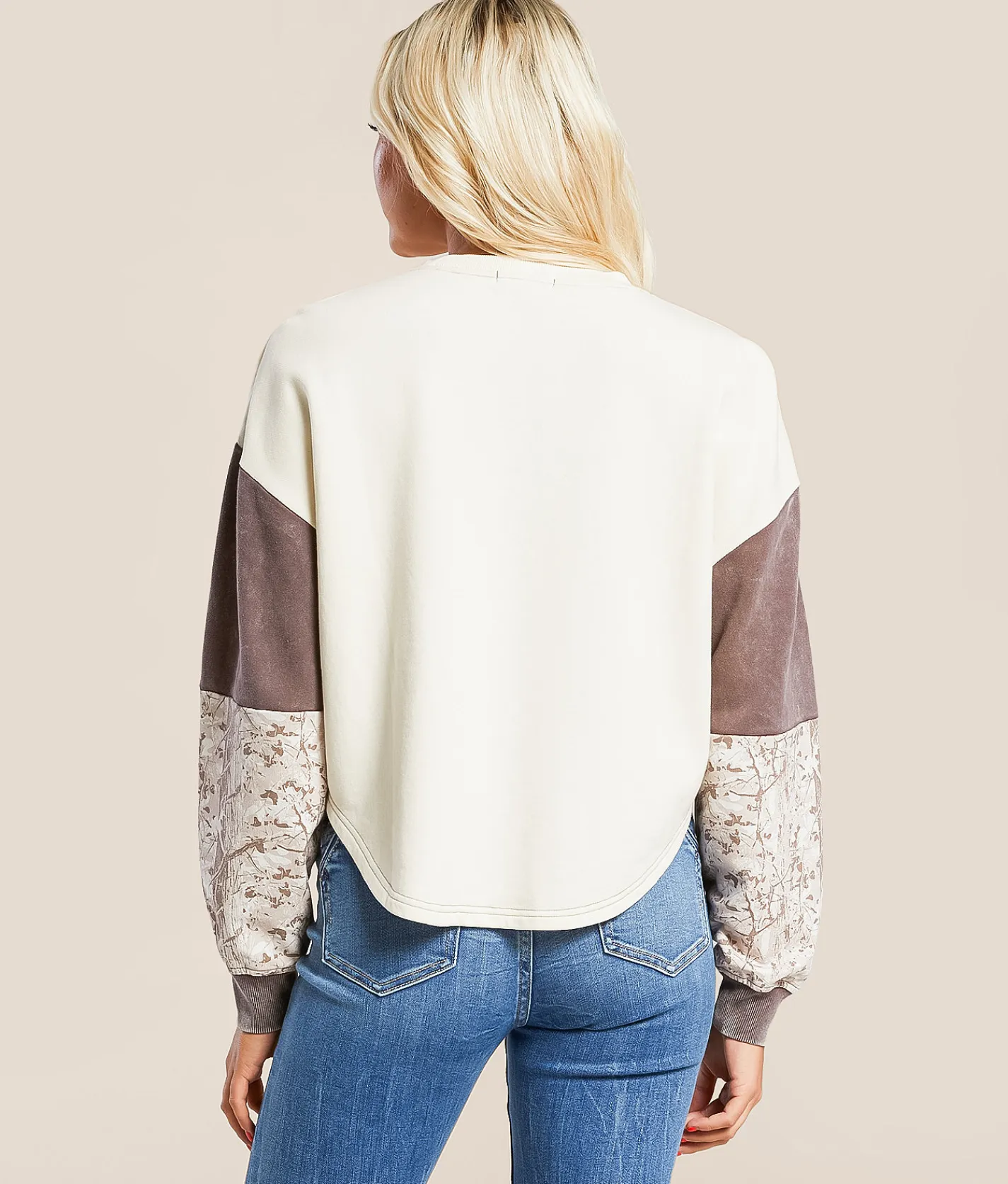 Tops | Gilded Intent Pieced Camo Boxy Pullover Beige Camo