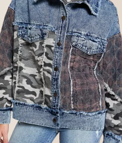 Tops|Coats & Jackets | Gilded Intent Pieced Camo Frayed Jacket Camo Multi