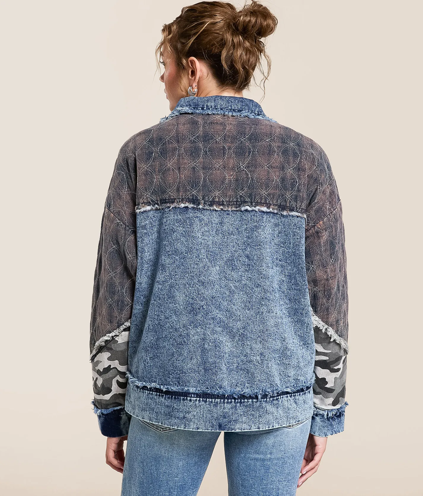 Tops|Coats & Jackets | Gilded Intent Pieced Camo Frayed Jacket Camo Multi