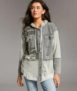 Coats & Jackets | BKE Pieced Camo Stripe Hooded Shacket Multi