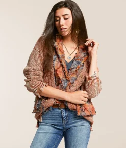 Miss Me Pieced Cardigan Sweater Salmon Pink Discount