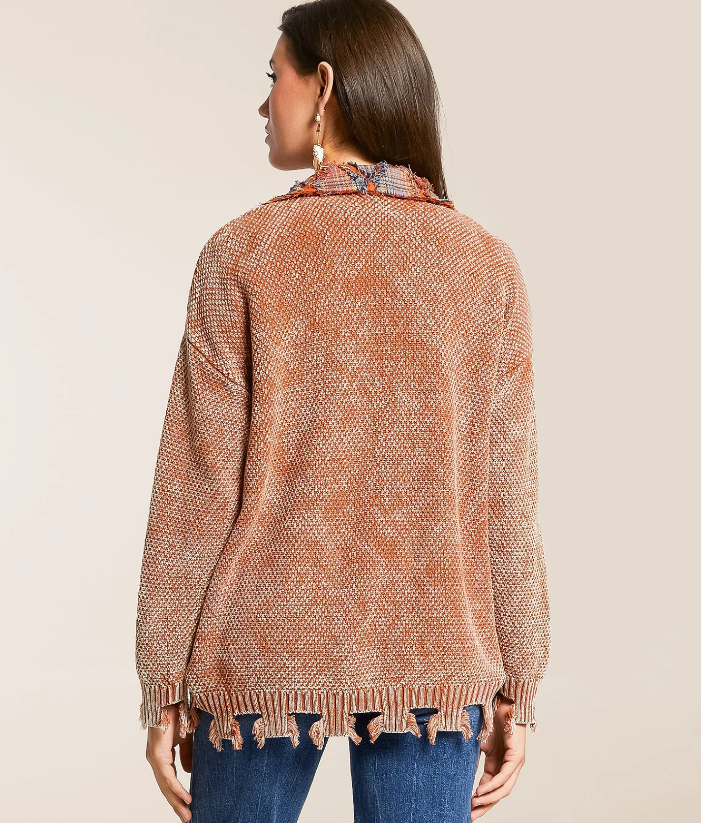 Miss Me Pieced Cardigan Sweater Salmon Pink Discount