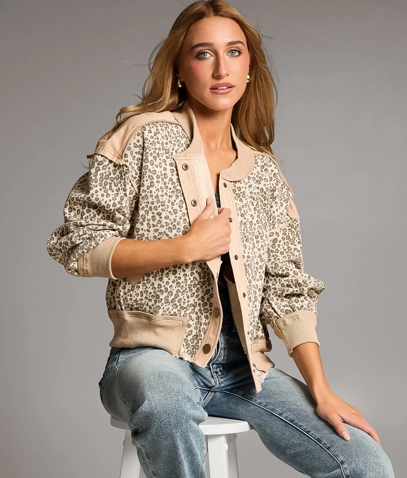 Tops|Coats & Jackets | BKE Pieced Cheetah Jacket Brown Multi