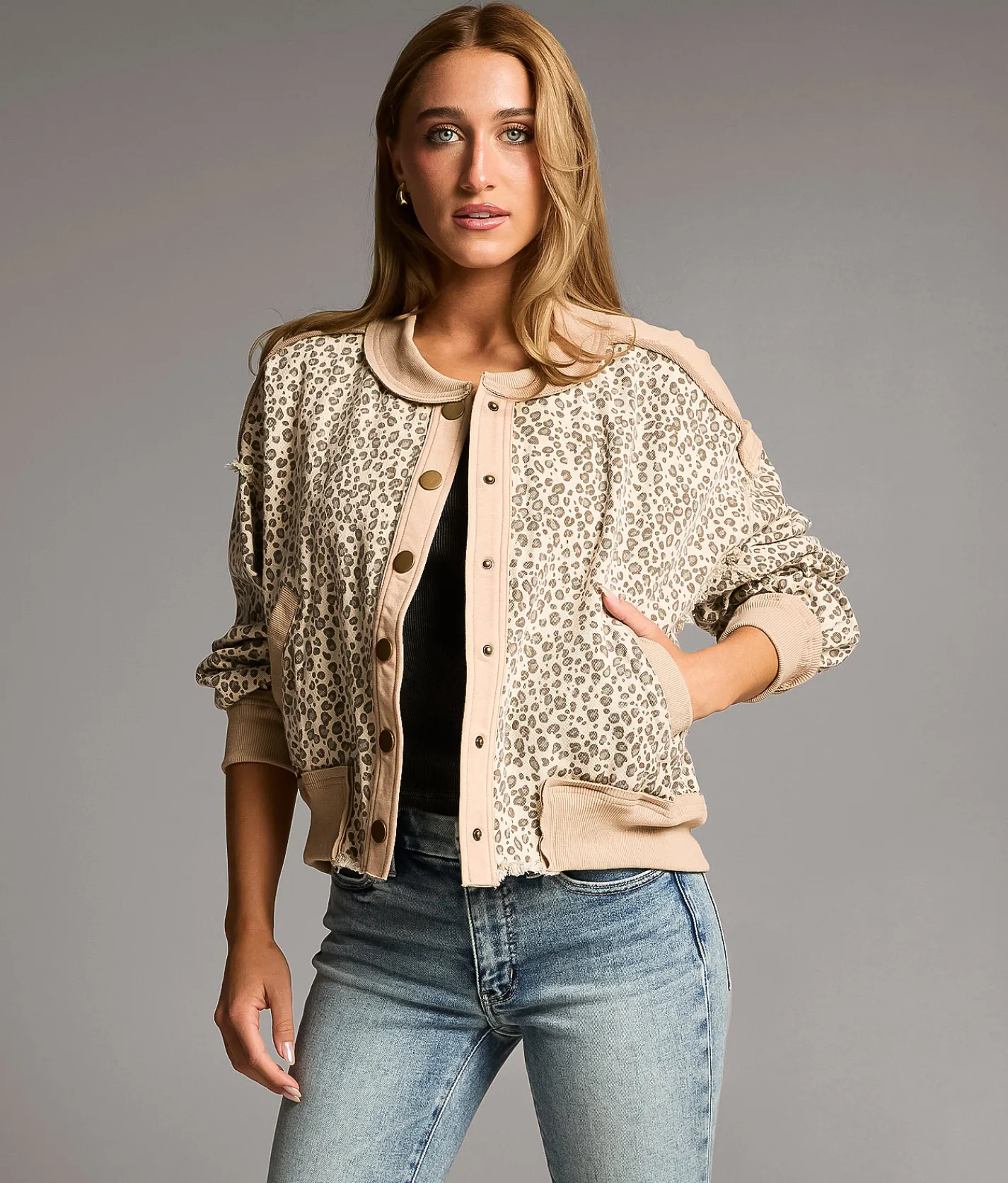 Tops|Coats & Jackets | BKE Pieced Cheetah Jacket Brown Multi