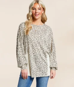 Daytrip Pieced Cheetah Print Top Cream Black Outlet